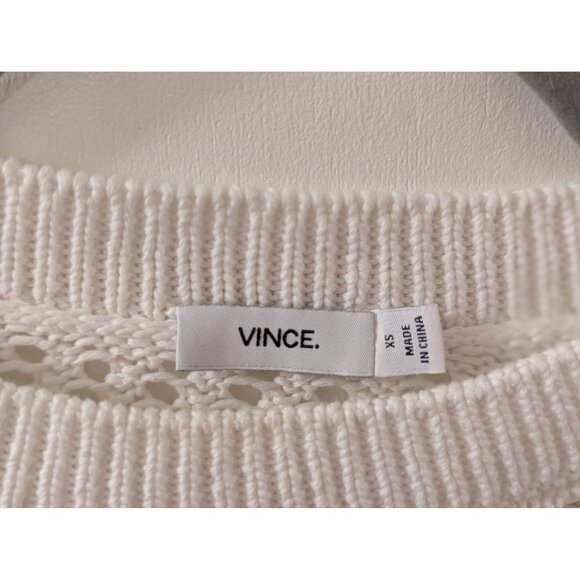 Vince Womens XS White Open Knit Cotton Sweater With Ribbed Cuffs & Hem - Picture 4 of 5